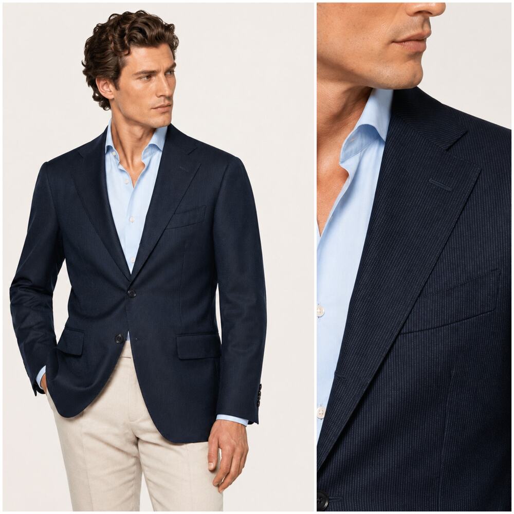 Suitsupply 36s Slim Lazio Single Breasted Blazer Jacket Navy Pinstriped
